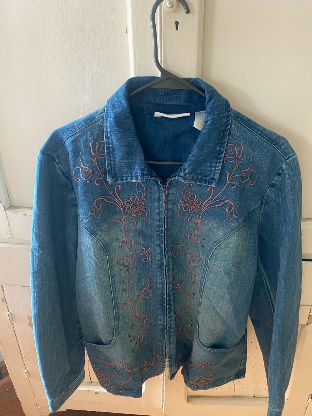 Tantrums Blue Denim Jacket with Rust Embroidery